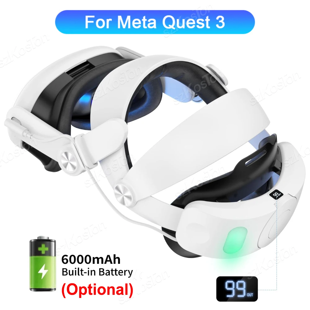 

Перезаряжаемый ремешок на голову для гарнитуры VR Meta Quest 3 Расширенный ремешок на голову VR Playtime с аккумулятором емкостью 6000 мАч для аксессуаров Quest 3