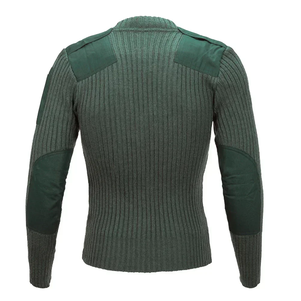 Tactical Sweater Men\'s Knitted Pullover Winter Wool Patch Retro Green Round Neck Knitted Cold Sweater Mens Clothes Mens Sweater