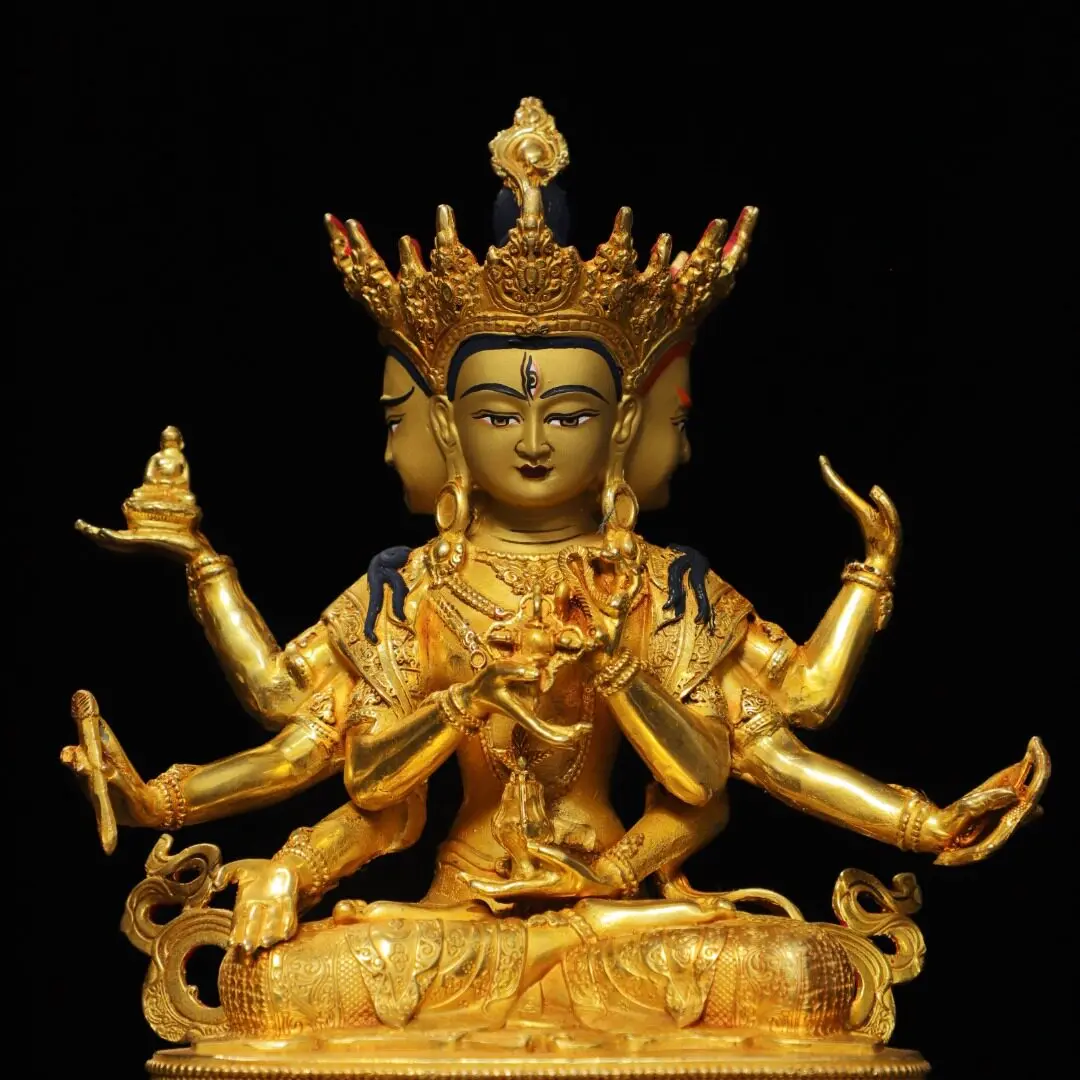 Gilded Ushnishavijaya Bodhisattva Statue Tibetan Copper Home Temple Altar Decoration
