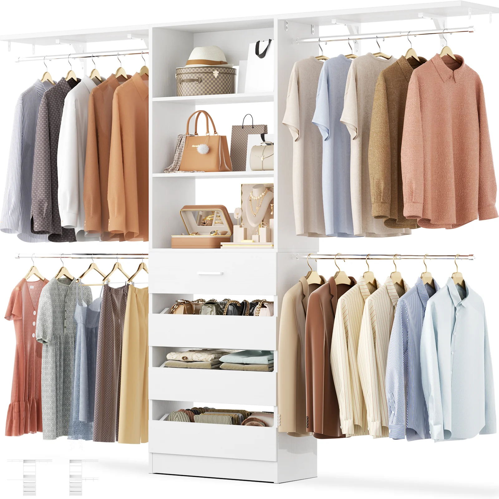 Aheaplus 8FT Closet System with 4 Drawers, 96
