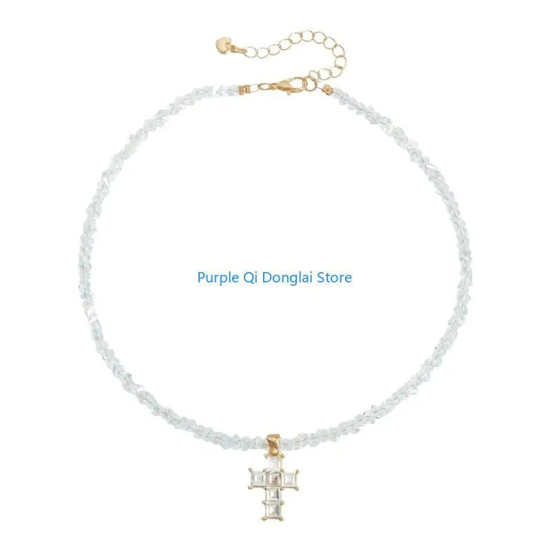 L21E Elegant Triangular Crucifix Necklace Crystal Embedded Alloy Jewelry Comfortable Neck Chain For Women Girls Lady