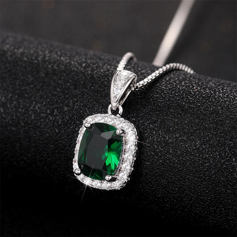 Huitan Geometrische Zirkonia Anhänger Halskette für Frauen Luxus Temperament Weibliche Hochzeit Trend Hals Zubehör Party Schmuck – Detail 6