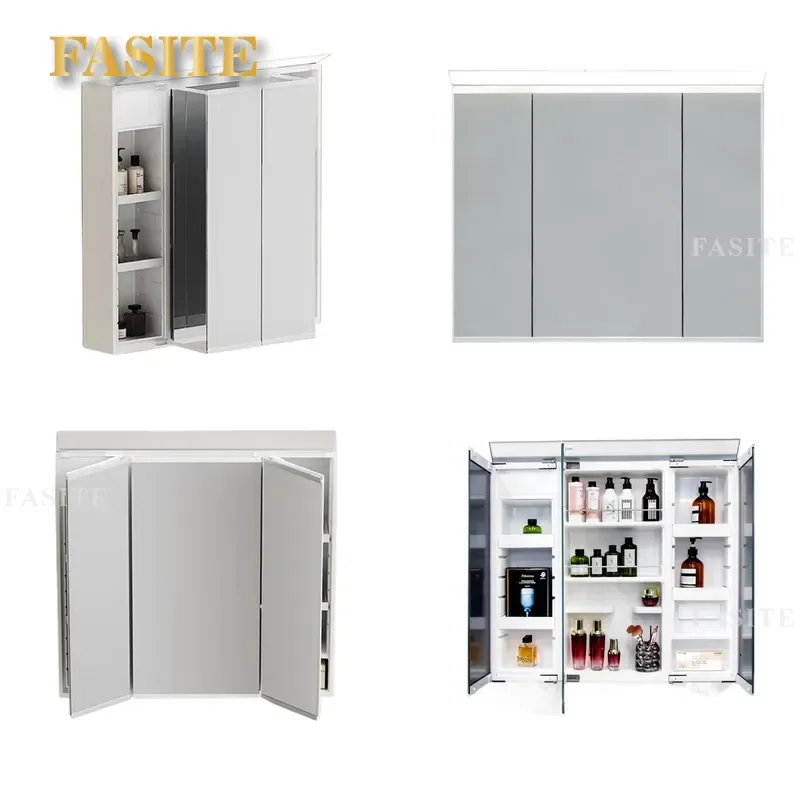 For Trible Fold Bathroom Smart Mirror Cabinet With Lamp SMC Resin Washstand Multi Functional Storage Vanity Unit