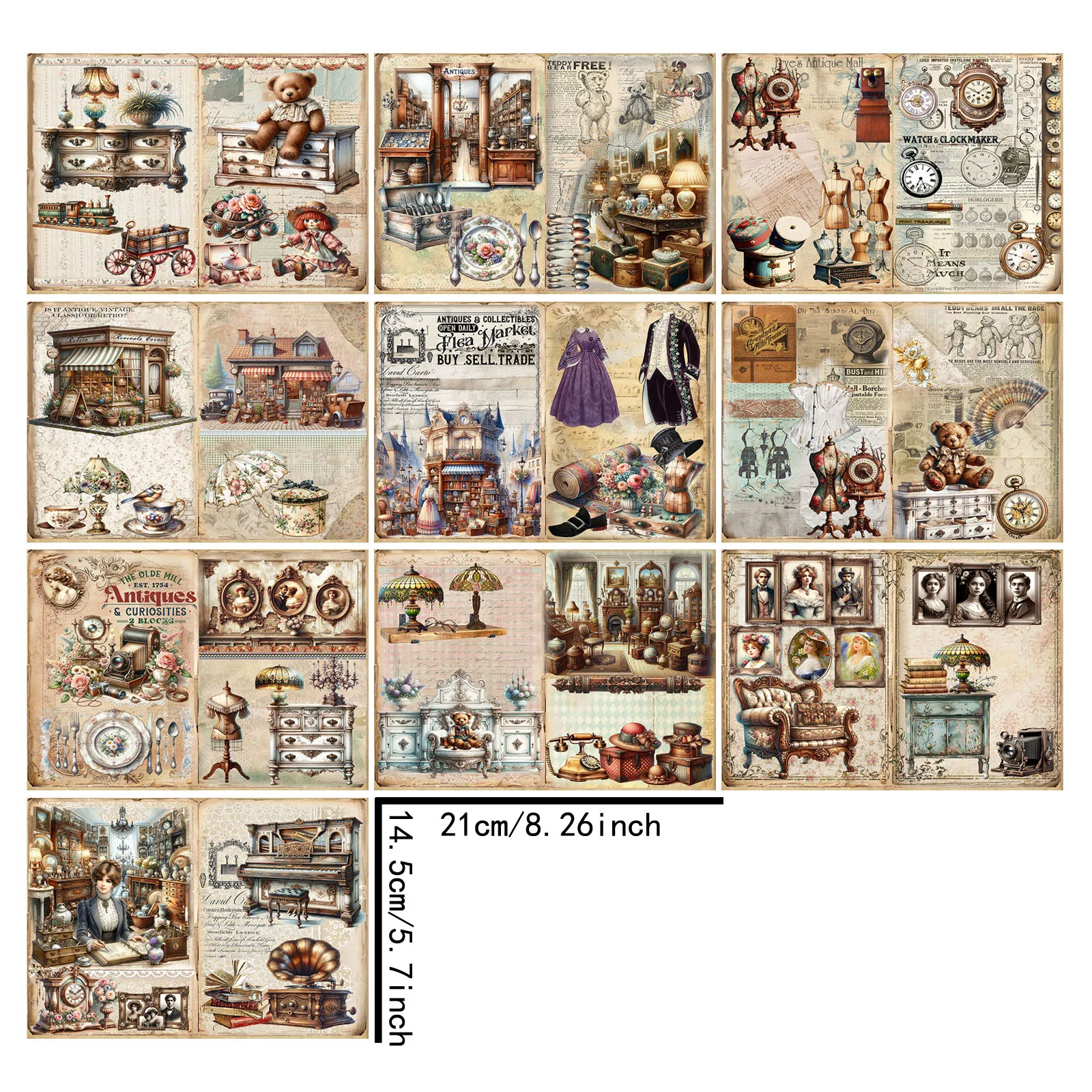 10 Sheets A5 Size Victorian Girls Suit Dress Retro Old Items Background Vintage Grunge Journal Planning Scrapbooking