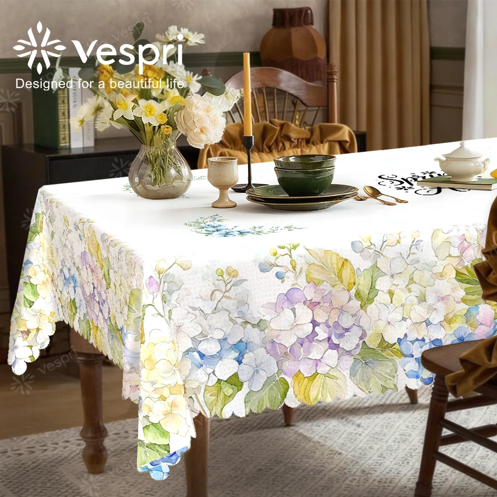 Cottage Tablecloth with Hydrangeas, Cats, Cottage Garden for Indoor/Outdoor Camping decor, Rectangular/Round/Oval