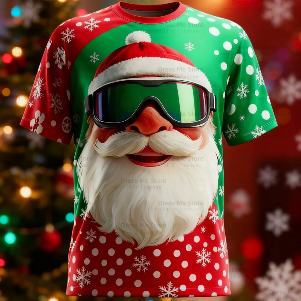 

Men's & Women's 3d Santa Claus sunglasses T-Shirt -Christmas Y2k Streetwear Short Sleeve Round Neck Short Sleeve Casual T-Shits