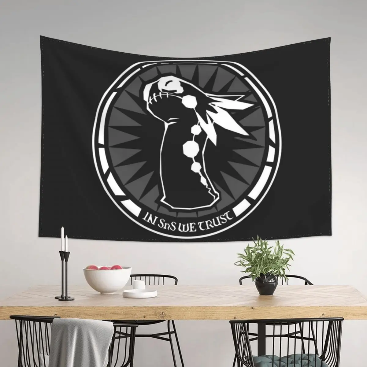 

JoCat In SnS We Trust Emblem - White Tapestry Aesthetic Room Decor Decorations For Room Decoration For Home Tapestry