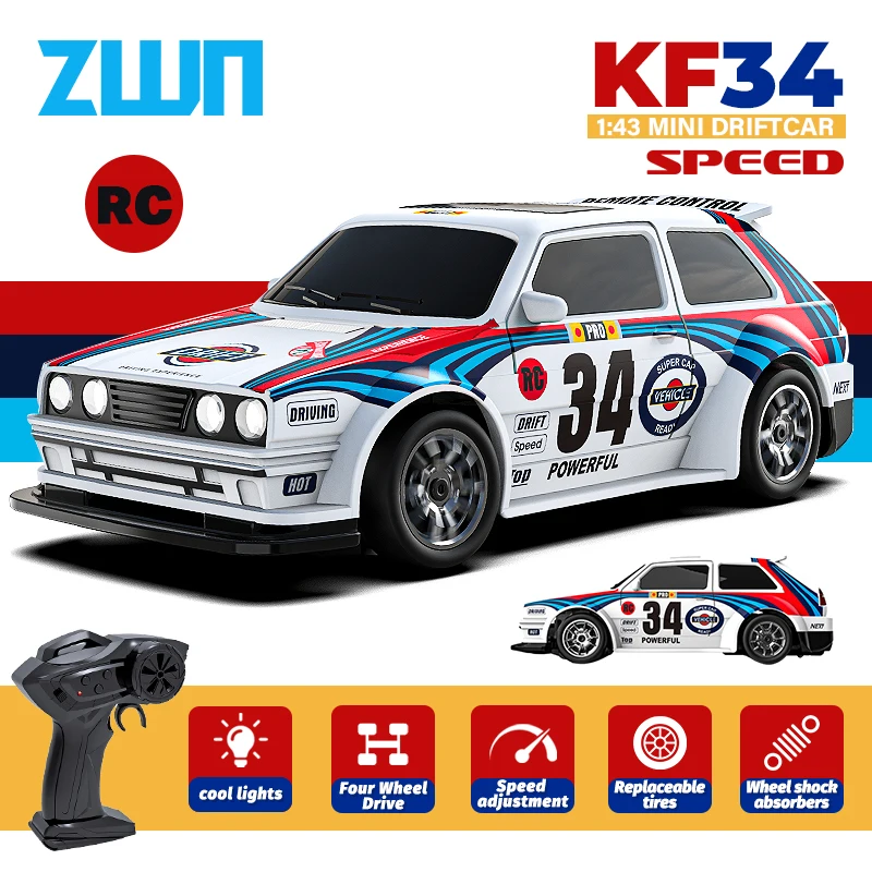 KF34 1/43 High Speed Drift RC Car With Light 2.4G 4WD Remote Control Mini GTR Racing Model Cars For Boys Kids Toy Gift
