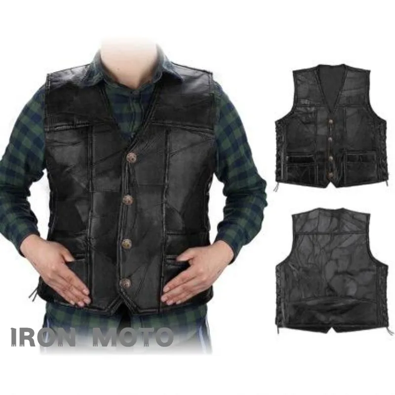 Motorcycle Pu Leather Vest Male Sleeveless Trendy Fashionable Jacket Button Casual Waistcoat Men Solid Color Vest Large Size