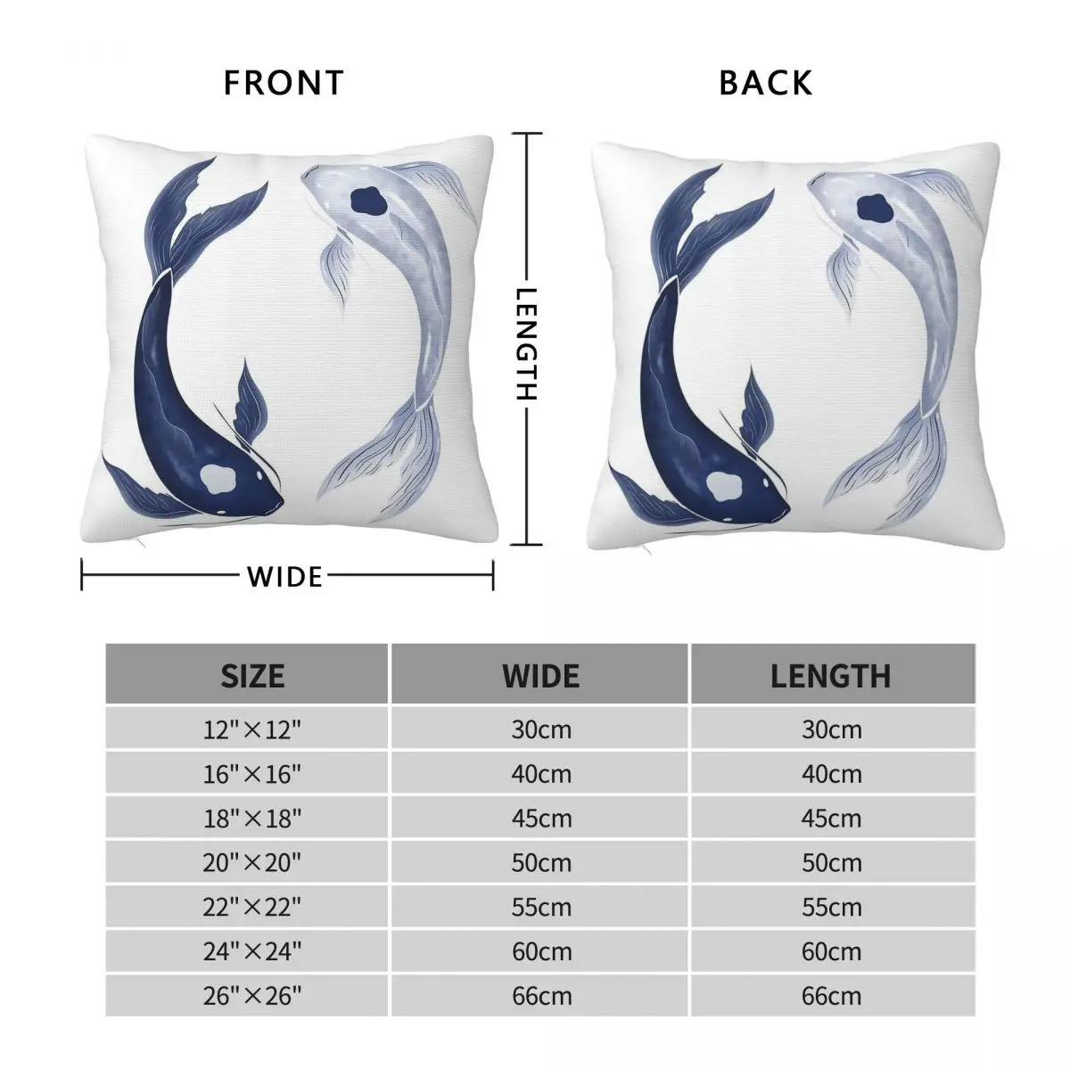 Tui La Koi Fish Square Pillowcase Polyester Linen Velvet Pattern Zip Decorative Bed Cushion Case 45x45