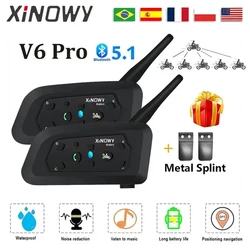 XINOWY V6 PRO Motorcycle Bluetooth Helmet Intercom Headset 1200M Interphone Communicator for 6 Riders Waterproof Music Player