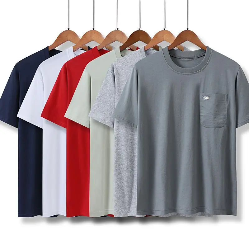 GELITAYIN Summer New Cotton Men T-shirt O-neck Fashion Casual Basic Multicolor Pure Color T-shirts Male Pocket Tops Short Sleev