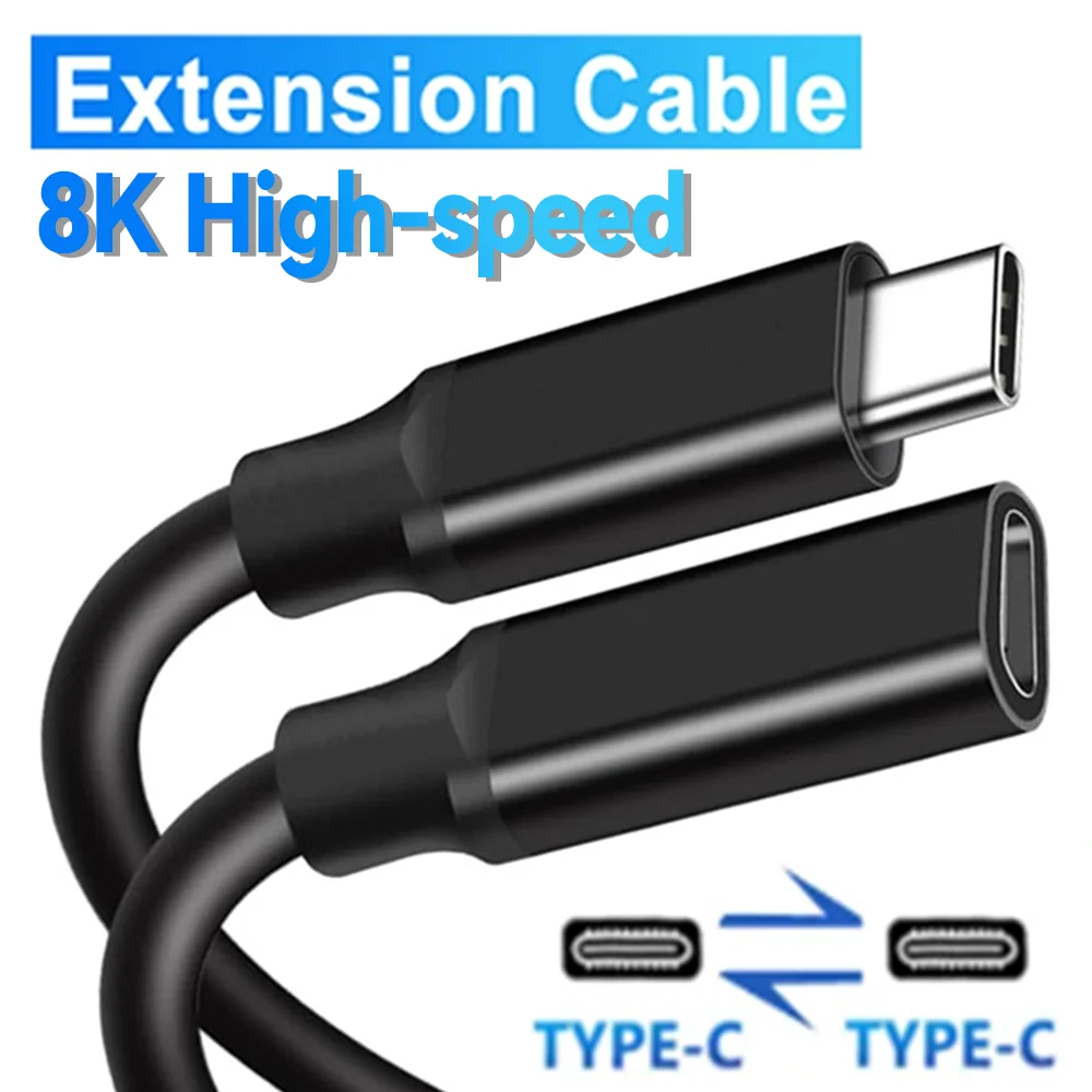 1-2PCS USB C Data Cable Type-C Male To Female Cable Extensor 8k High-speed Charger Wire Connector for Samsung Xiaomi PC Laptop