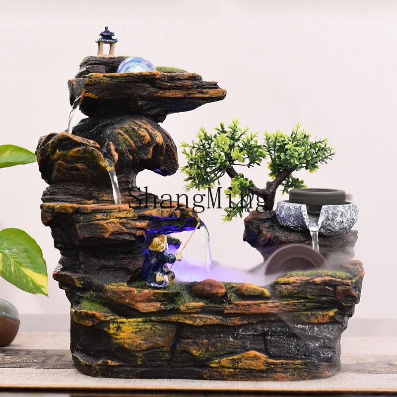 

SM Fashion Exquisite Living Room Lucky Rockery Flowing Water Landscape Small Fountain Ornament Desktop Feng Shui Wheel Ornament