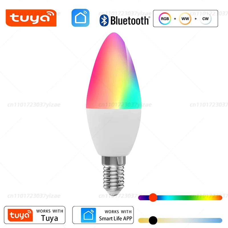 

Светодиодная лампа-свеча Smart Lamp E14 TUYA Bluetooth с регулируемой яркостью RGB Light 220V Tuya APP Group Control Smart Life для украшения домашней комнаты
