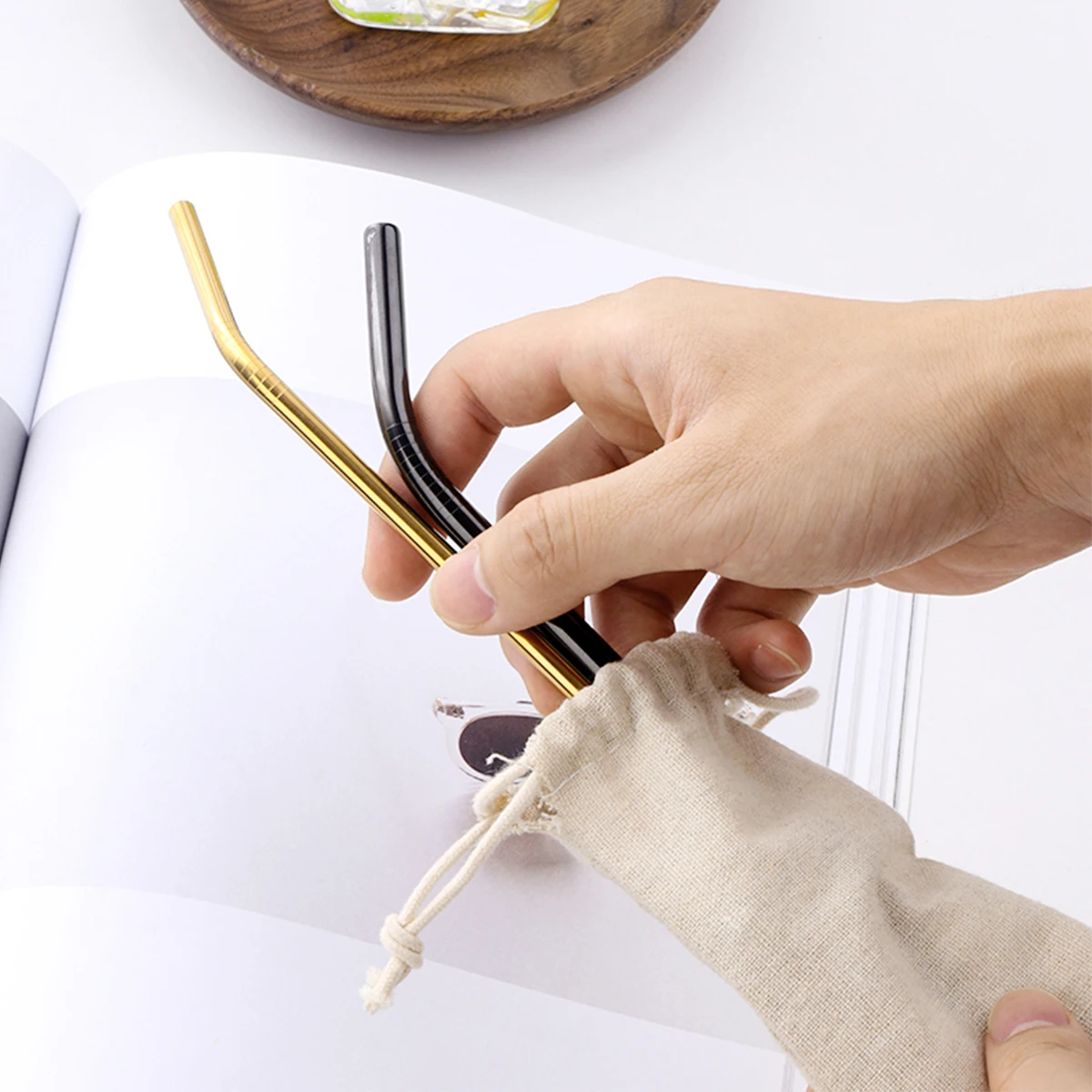 

Straw Storage Bag Cotton Linen Pouch Drawstring Lightweight Reusable Carrying Case for Travel Straw Organizer Bags Storage