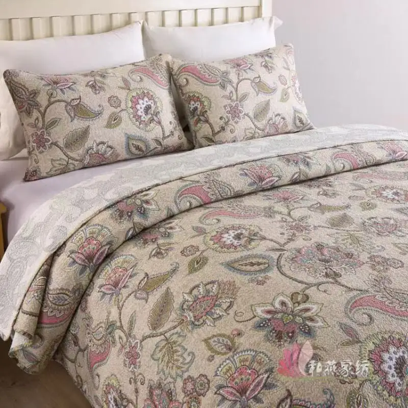 3pcs Pure Cotton Quilted Bed Cover Pillowcases Retro Bedspread Queen Size Quilt Bedding Set Couple Bed Coverlet Summer Blanket