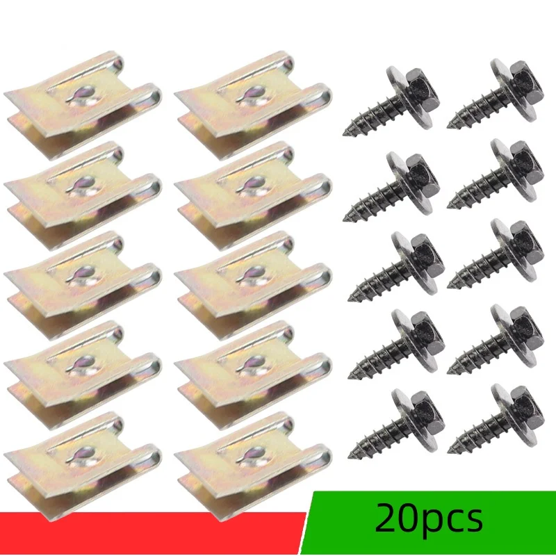 40pcs Car Screw Base U Clip Car Modification Fastener Metal Fender Bumper Protection Clip Interior Accessories Automobile Fasten