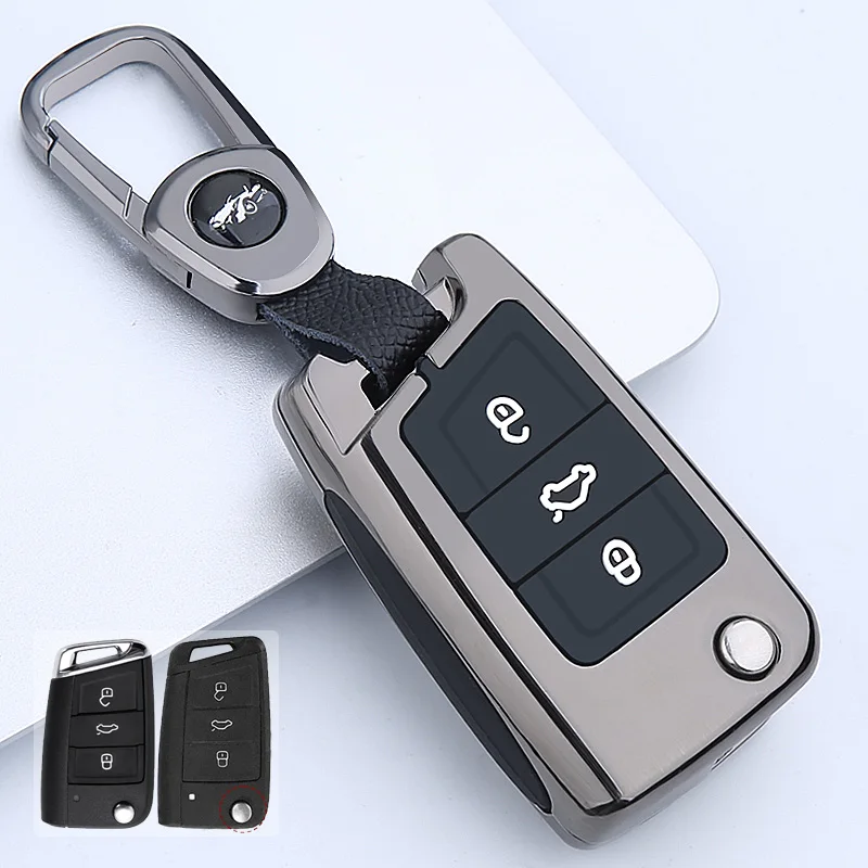 Zinc Alloy +Silicone Car Key Case for VW Polo Golf 7 Tiguan for Skoda Octavia Kodiaq Karoq for SEAT Ateca Leon Ibiza Key Protect