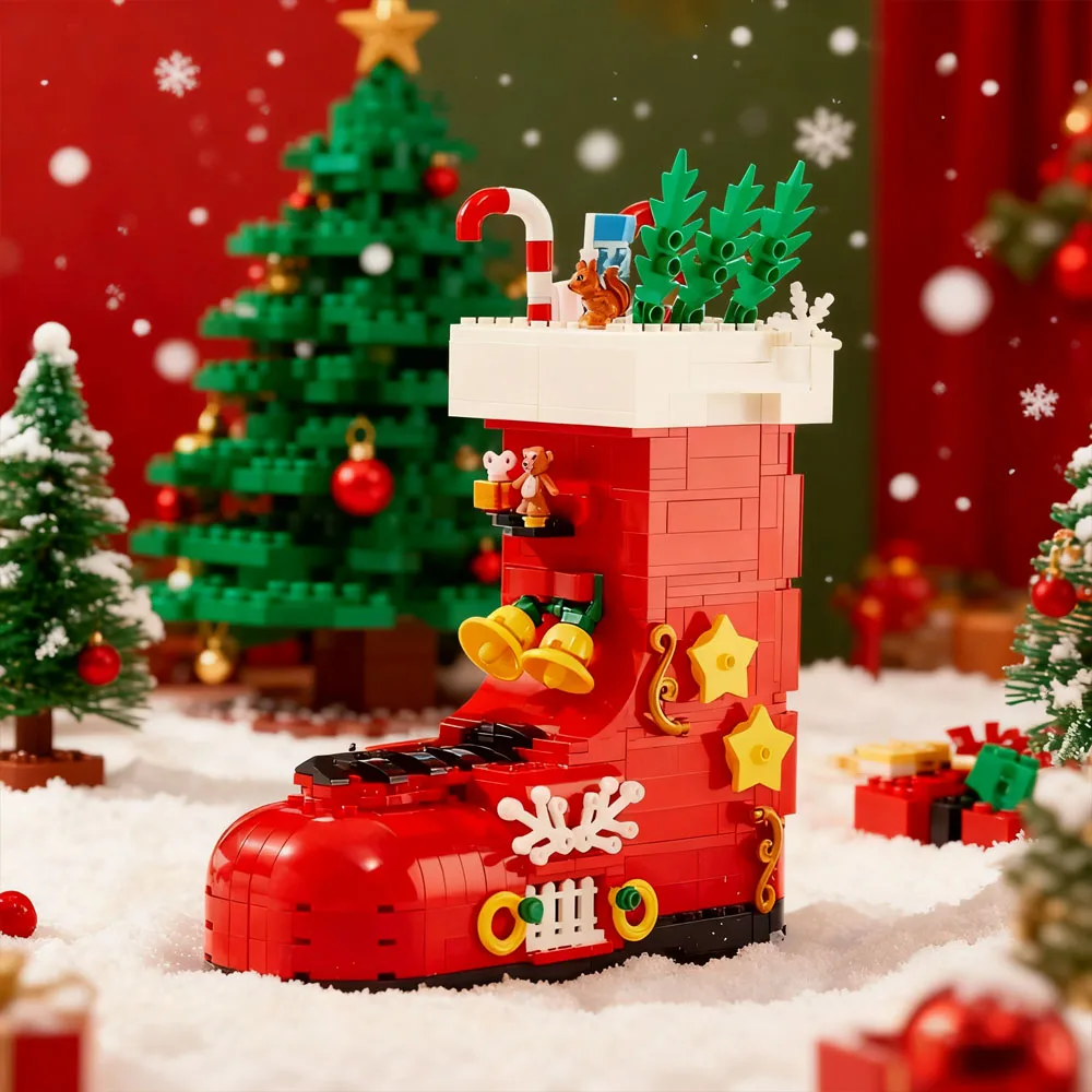 مجموعة مكعبات بناء نموذجية لأحذية عيد الميلاد مكونة من 779 قطعة لتزيين الغرفة وهدايا عيد الميلاد #1