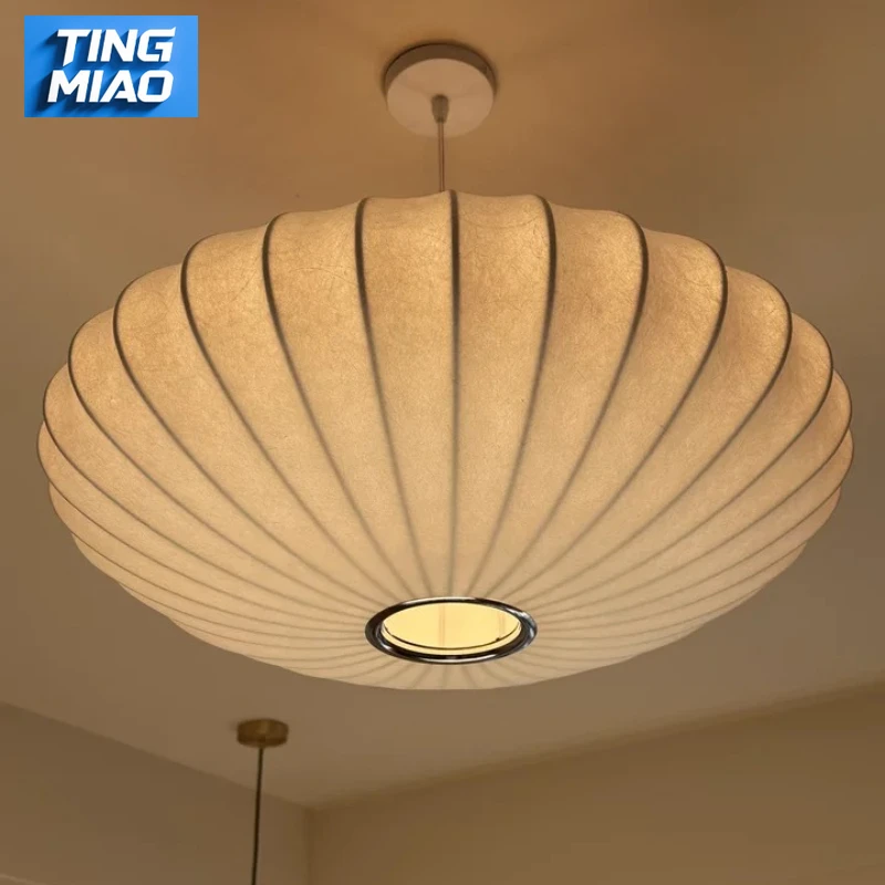 

Japanese Wabi‑Sabi Handmade Silk Pendant Lamp Rotating LED Droplight for Living Room Dining Room Bedroom Hotel Decor