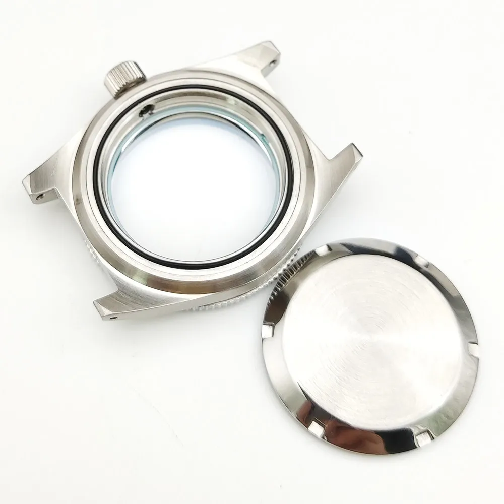 PARNSRPE 40mm NH35 Men's Watch Case, Red Chapter Ring Sapphire Crystal Screw Crown 50M Waterproof Fit NH35 NH36, Parts
