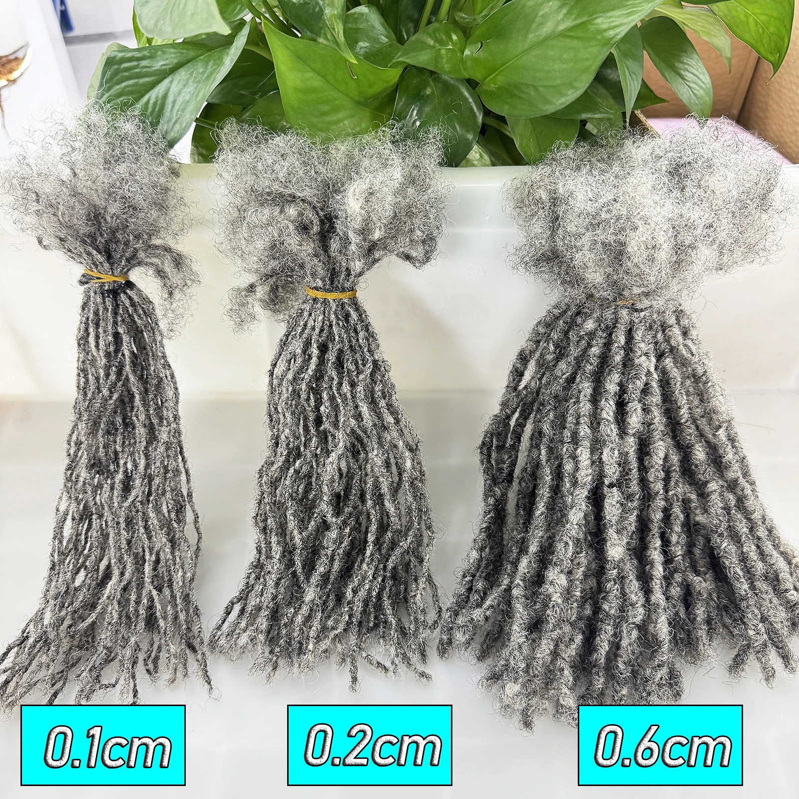 Salt and Pepper Loc Extensions Human Hair 0.1/0.2/0.6cm Full Handmade Real Human Hair Dreads for Men/Women Soft Dreads Extension