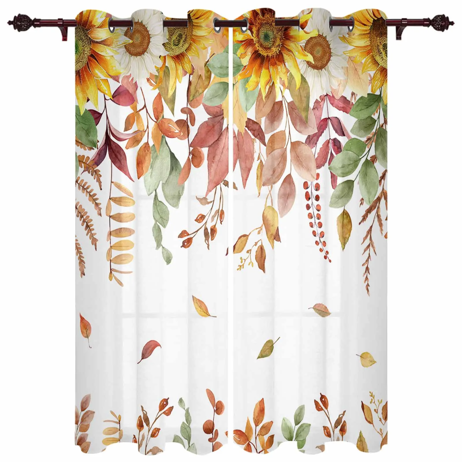 Thanksgiving Autumn Eucalyptus Sunflower Plant Modern Window Curtains for Living Room Bedroom Curtain Home Decor Balcony Drapes