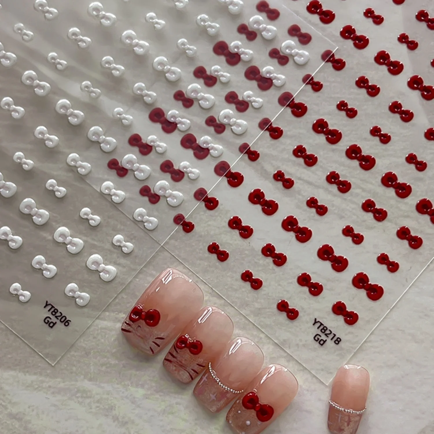 5D Französische Japanische Nagelaufkleber Mini-Schleifen Einfache Süße Selbstklebende Nagelkunst-Sticker Kleine Schleifenknoten für Tägliche Casual-Maniküre – Detail 6