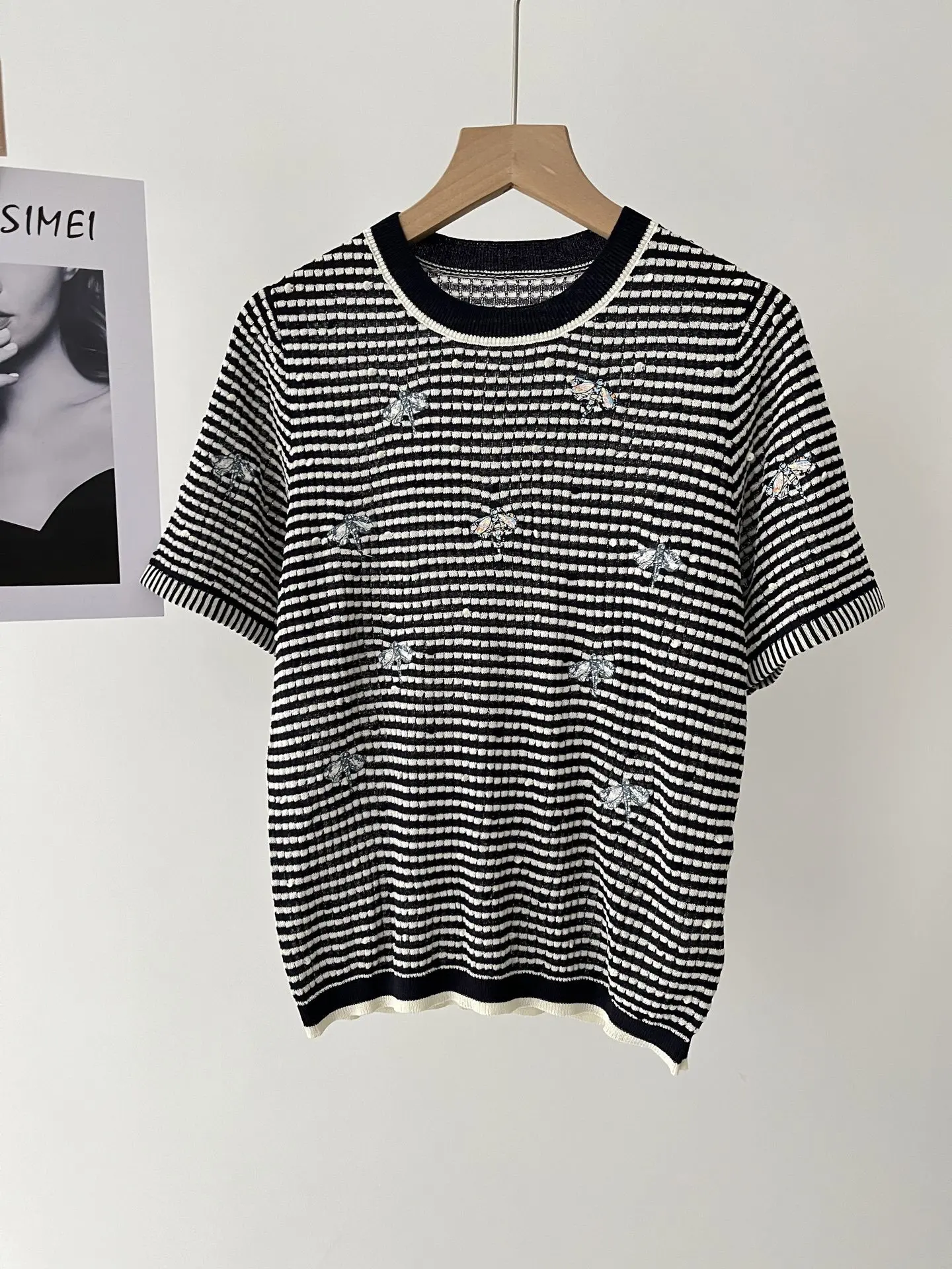 

Set Women's Embroidery Jacquard Clip Crew Neck Knitted Sweater Short Sleeve Top Short Skirt 081-1152