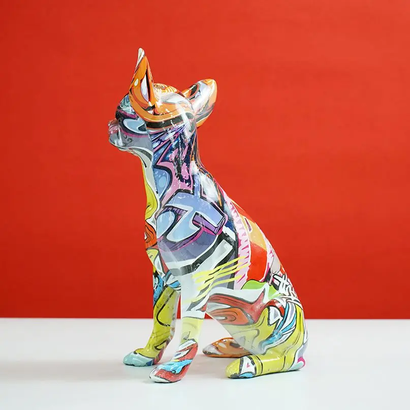 Vilead Resin Graffiti Chihuahua Dog Sculpture Animal Statue Pop Art Modern Objects Home Living Room Shelf Decoration Items Rack