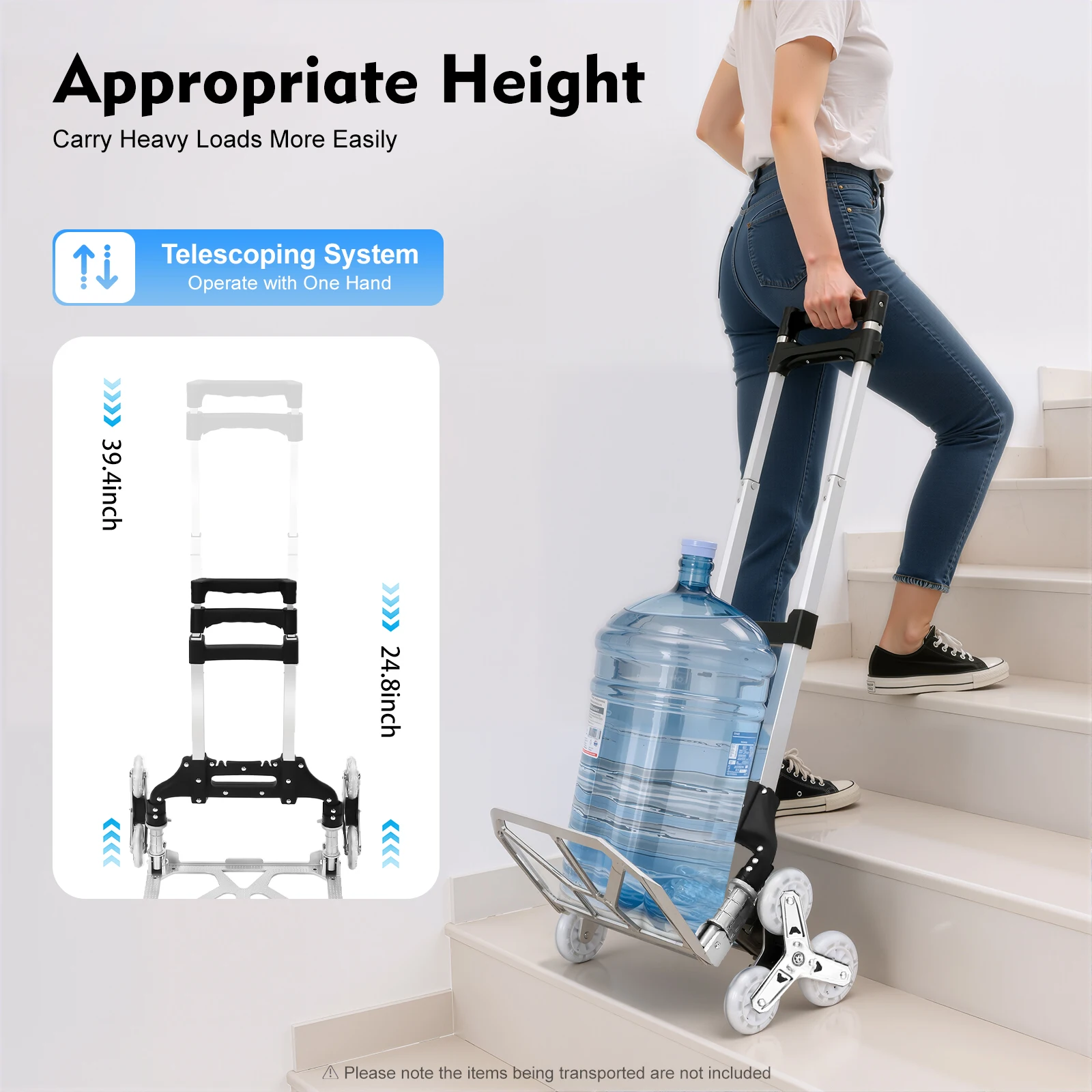 Chariot pliable pour monter les escaliers, chariot à main pliable avec roues et corde élastique pour les voyages et la livraison, en alliage d'aluminium et acier inoxydable