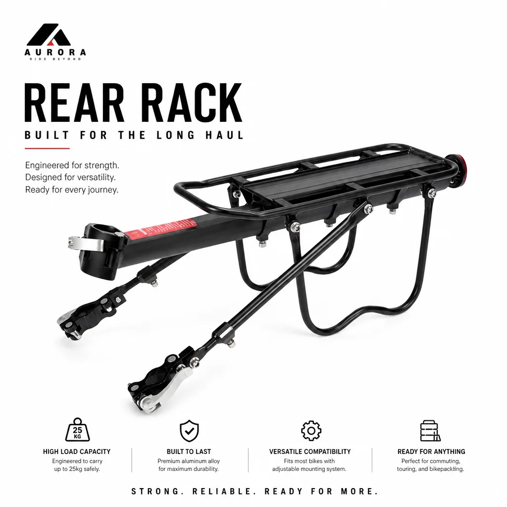 Bicycle Rear Rack Aluminum Alloy 25kg High Load Capacity Bike Luggage Carrier for MTB Road Touring Commuting Travel