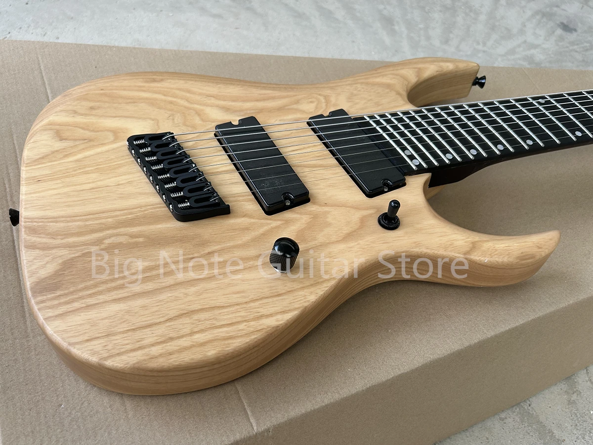 Factory Matte Natural Wood Color 8 Strings Electric Guitar Fanned Frets Wenge NeckBlack Hardwares Active HH Pickups Customizable