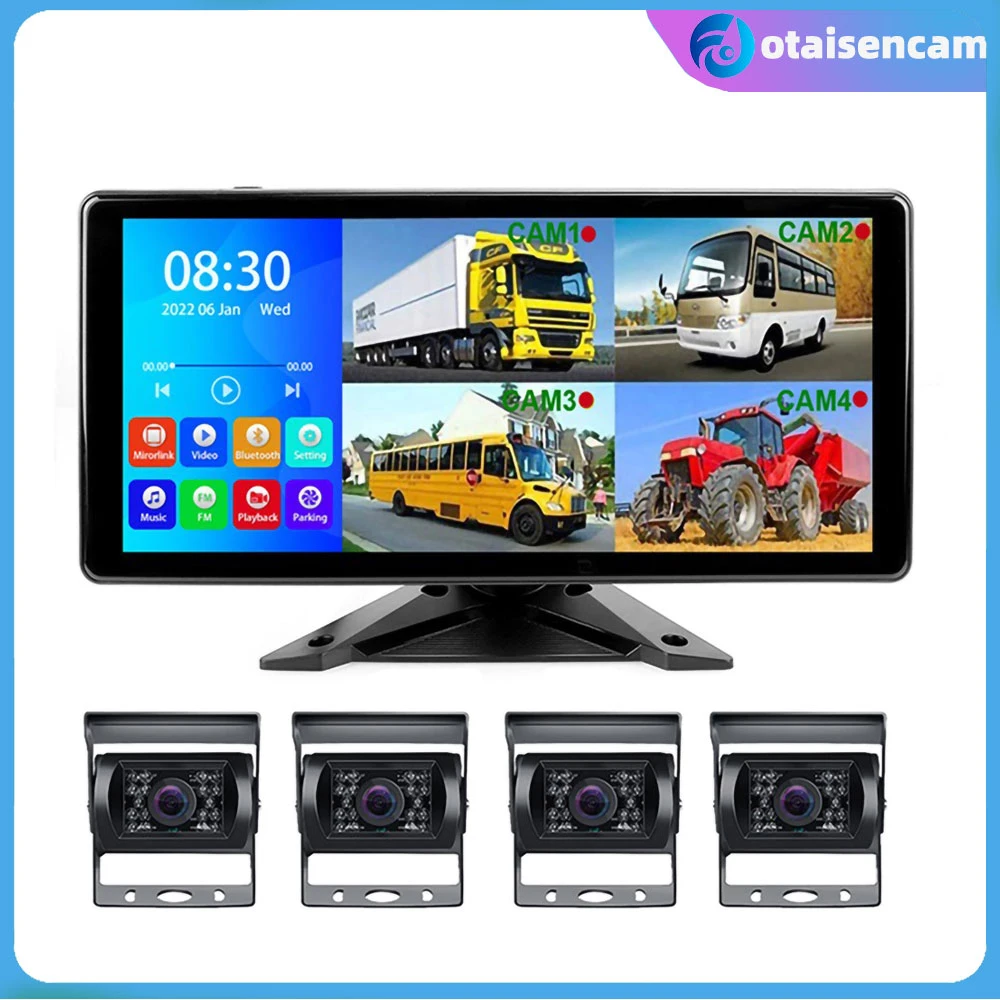 Vehicle 10.3 Inch 4CH AHD DVR IPS Four-way Monitoring All-in-one Recorder Bluetooth Mobile Phone Interconnection Fm Transmission