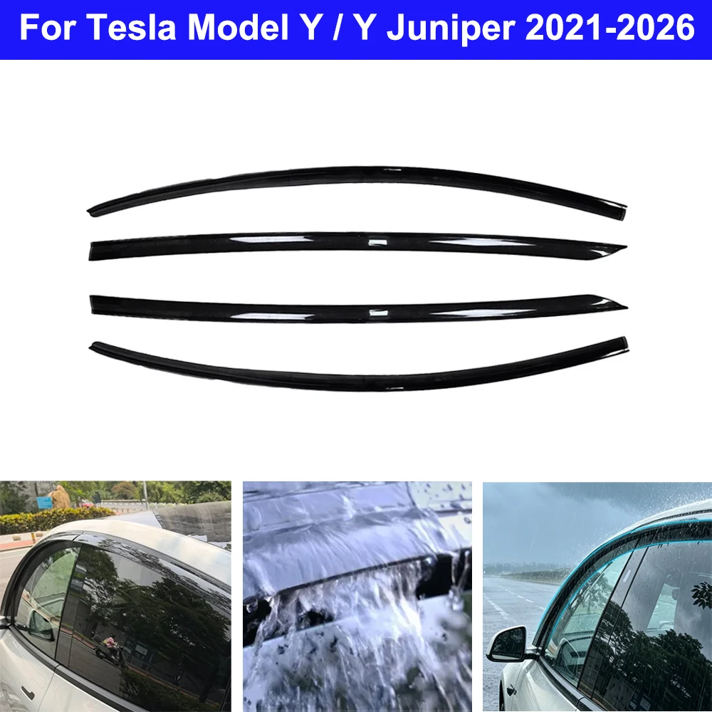 4Pcs Car Window Visors Rain Guards for Tesla Model Y / Juniper 2021-2026, Side Window Deflectors Vent Shades