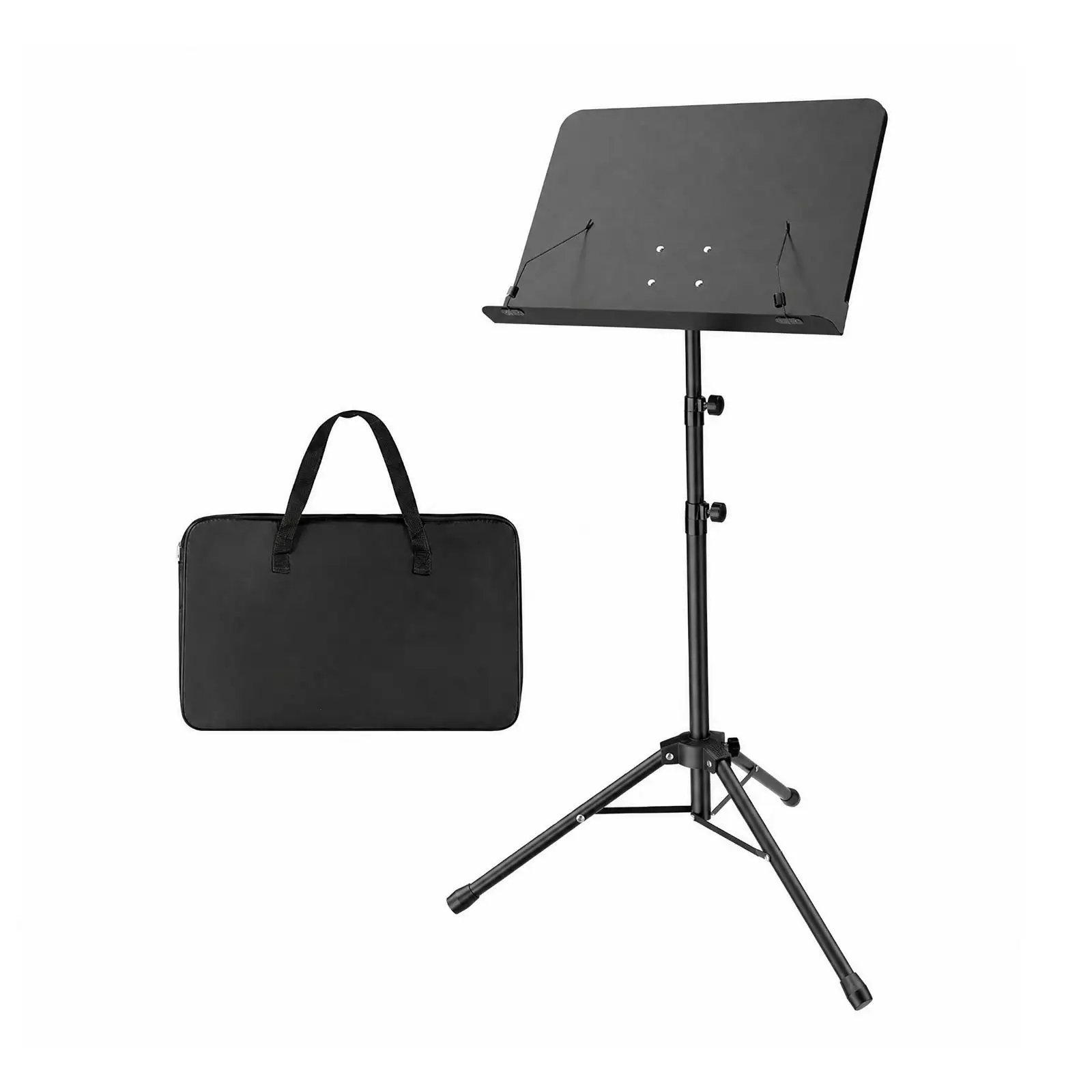Sturdy Black Iron Music Stand with Page Retaining Clips Folding Tripod Legs Adjustable Shaft for Guitarists Keyboard Players