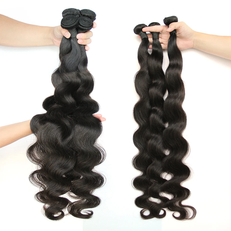 MISSANNA 32 34 36 38 40 inch Body Wave Human Hair Bundles Sew-in Hair Body Wave Bundles Peruvian Hair Weaves Remy Hair Extension