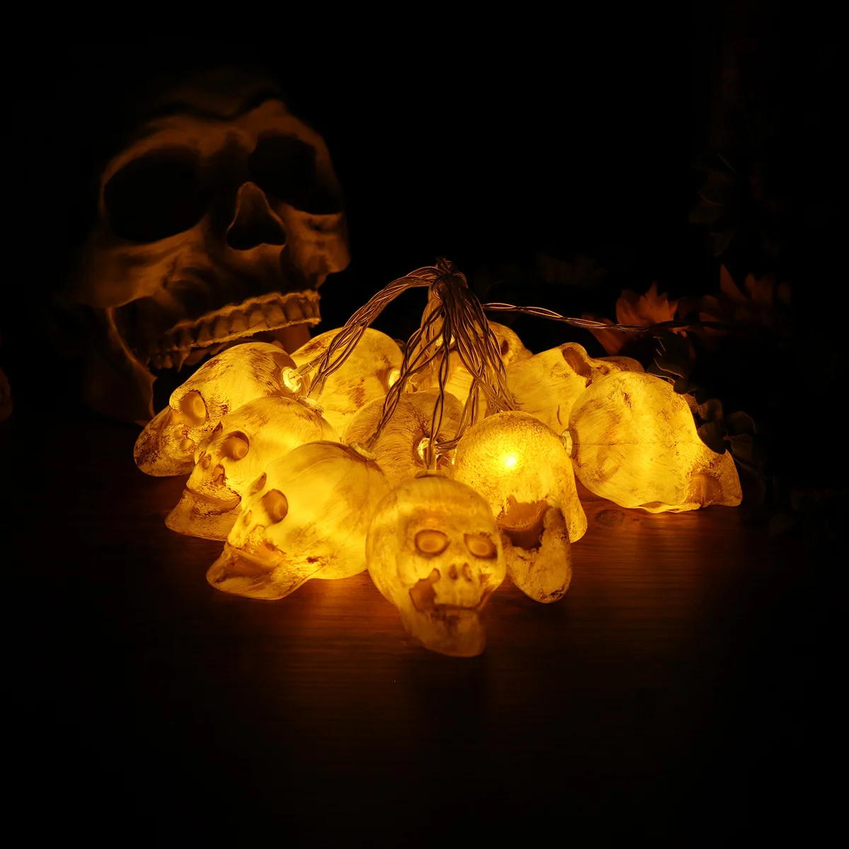 10leds 할로윈 해골 스트링 조명 실내 야외 파티 장식을 위한 전원을 공급하는 요정 조명 에너지 절약 친환경