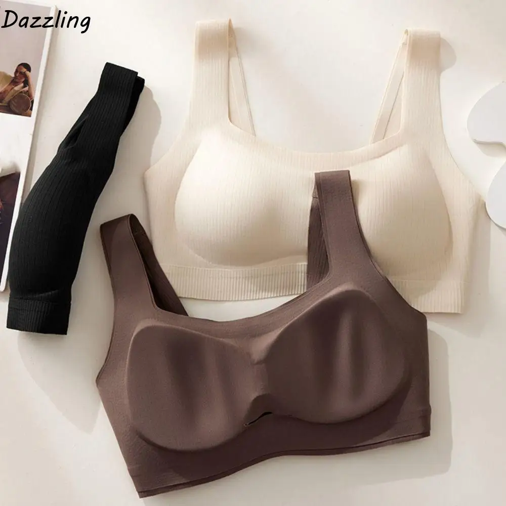 

Solid Color Simple Wireless Bras Shockproof Anti-sagging Seamless Underwear Beauty Back Removable Pad Push Up Bras Women