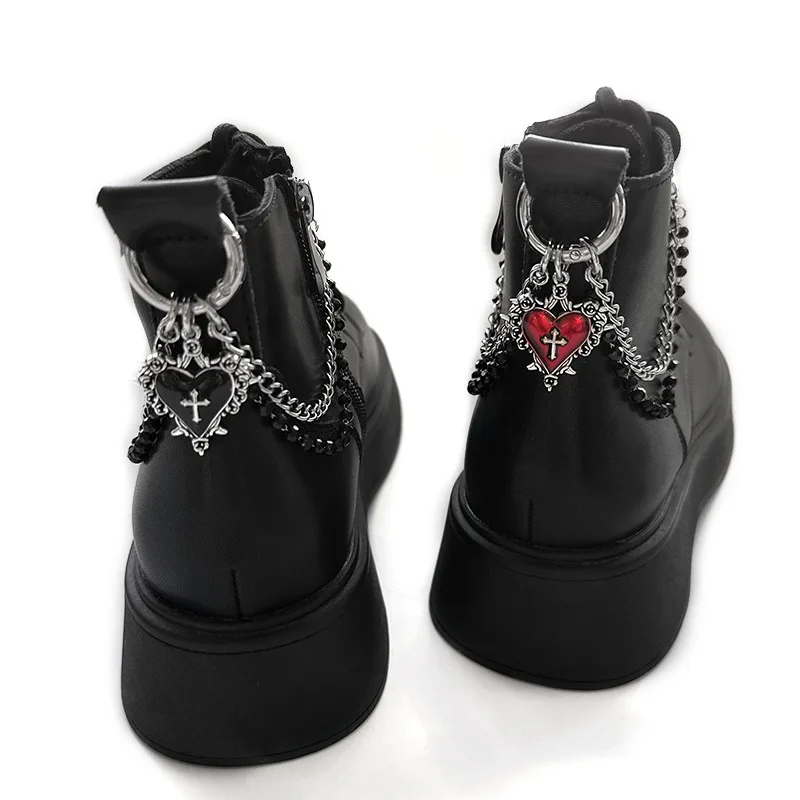 1pc Red Heart Cross Shoe Buckle Versatile Thorns Roses Titanium Steel Chain Decorative Accessory Boots Shoe Party Diy Jewelry