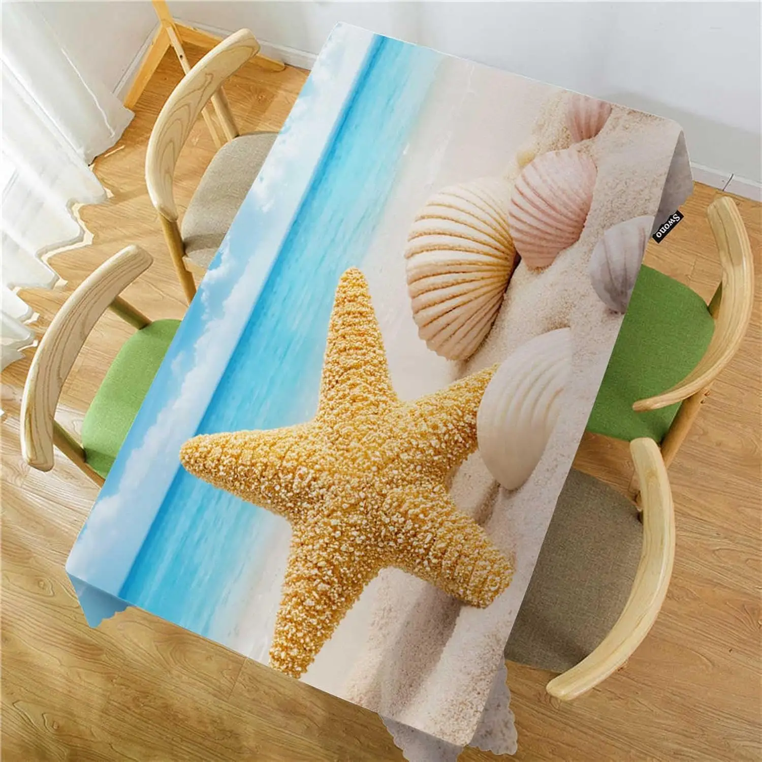 Nautical Coastal Beach Starfish Seashell Tablecloth Ocean Decor Linen Table Runner Dining Party Place Setting Cloth Cover