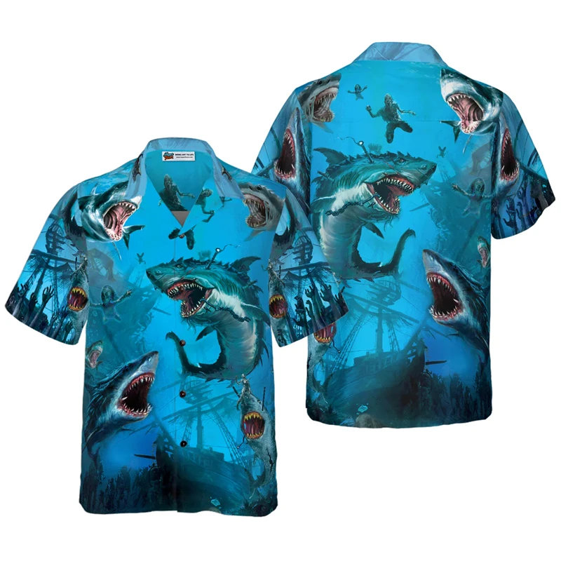 

3D Shark Printed Hawaii Shirts For Man Starfish Sea Turtle Shirt Casual Unisex Clothes Summer Quick Dry Short Sleeve Women Shirt