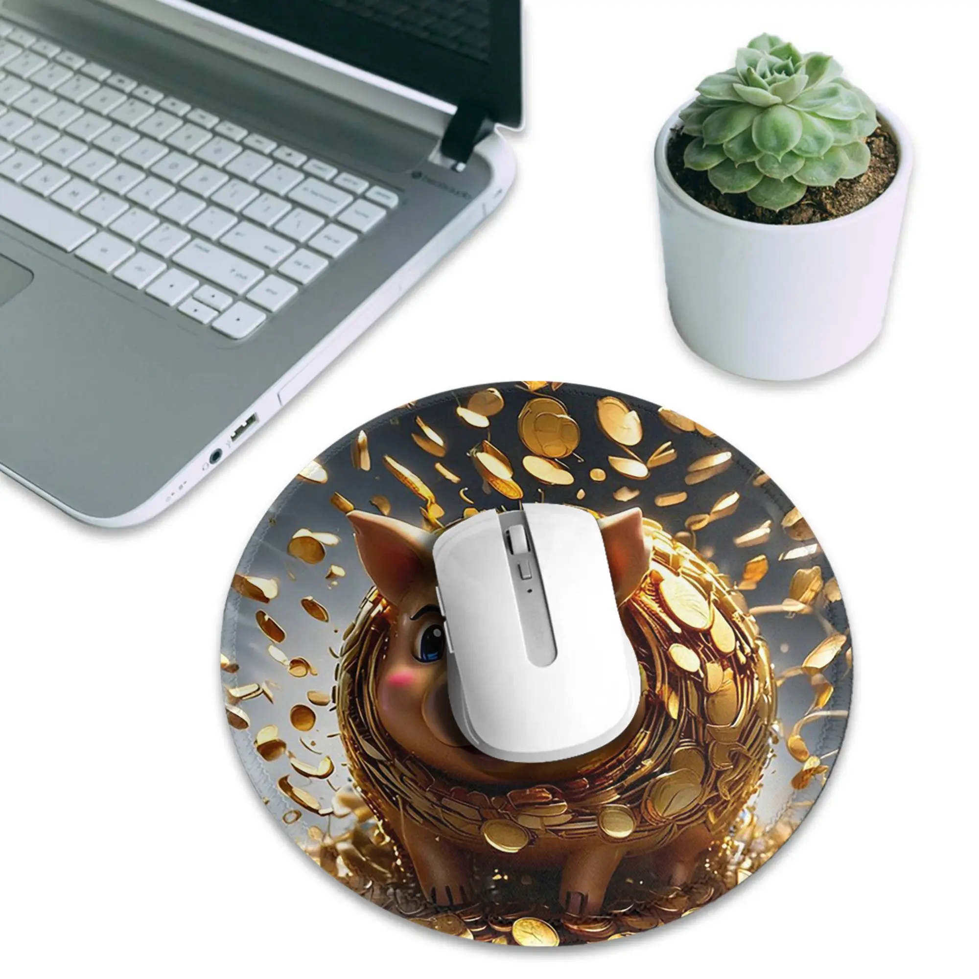 Gold coins flying golden piggybank Mouse Pad Computer Keyboard Mouse Mat Gaming PC Laptop Desk Mat Office Accessories Table Mats