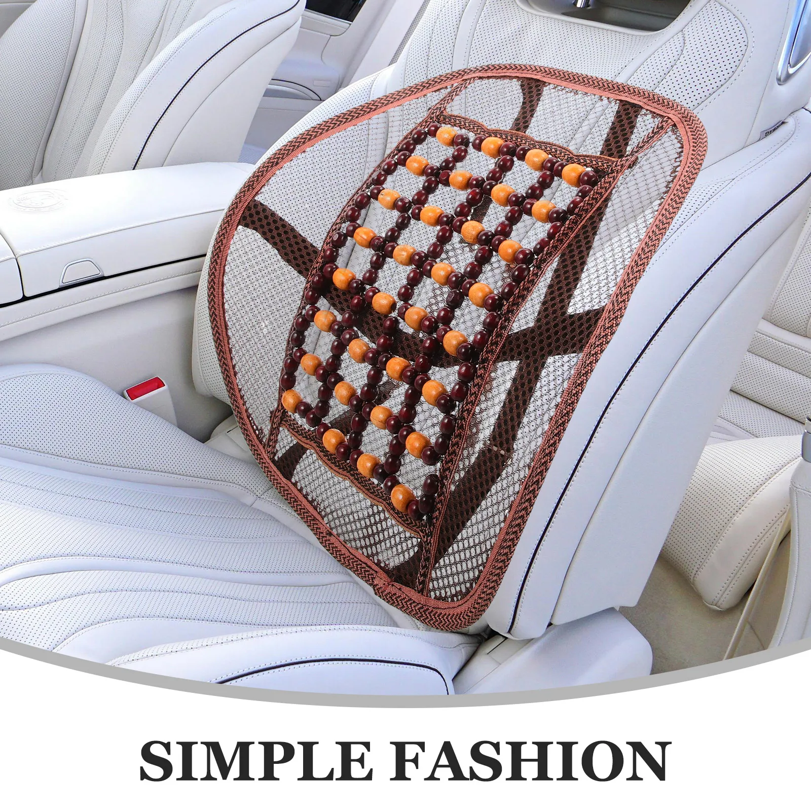

Wood Bead Bamboo Slice Car Seat Cushion Back Rest Pillow Office Chair Lumbar Support Cooling Pad Beige Brown ergonomic waist