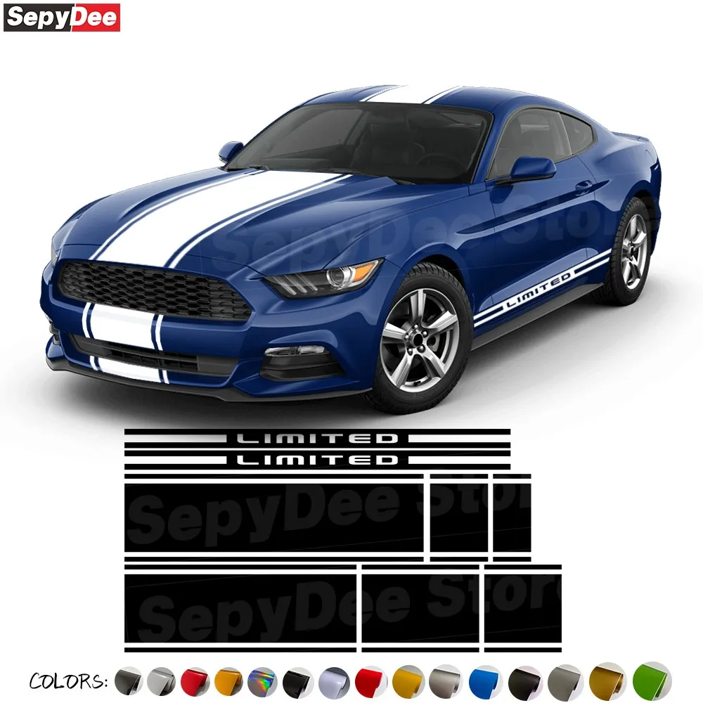Limited Edition Car Rocker Panel Side Stripes Kits Sticker for Ford Mustang Hood Roof Tail Vinyl Decal Car Accessories