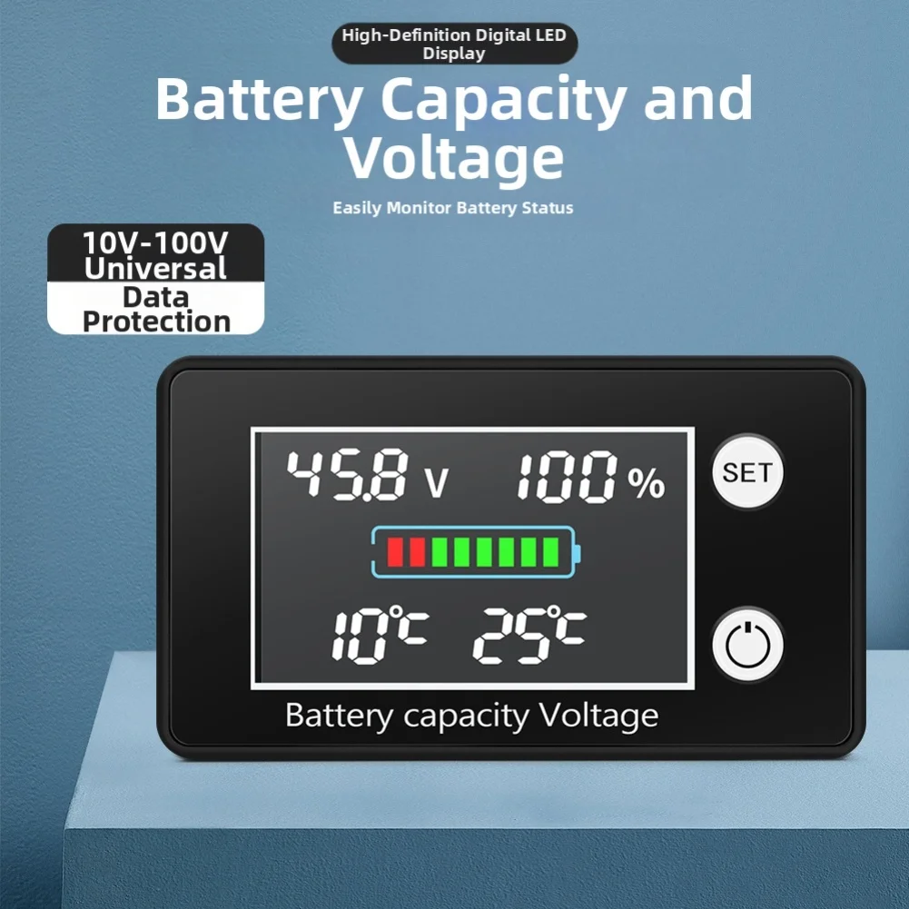 

Battery Voltage Display with Temperature Control DC 10 to 100V Compatible with Ternary Lithium and Acid Batteries