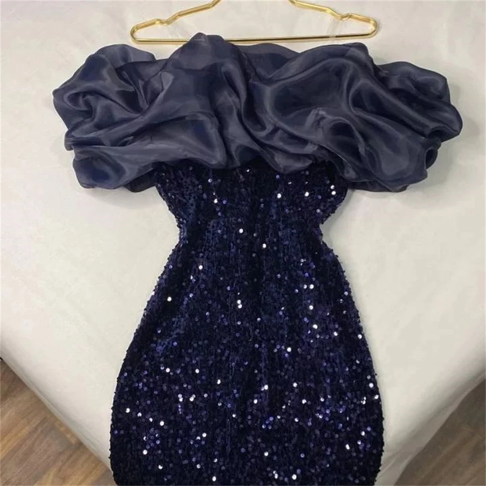 Customized Ball High Quality Off-the-shoulder Sheath Party Cocktail Sequin Fold S Prom Dresses Vestidos De Noche Elegantesparamu