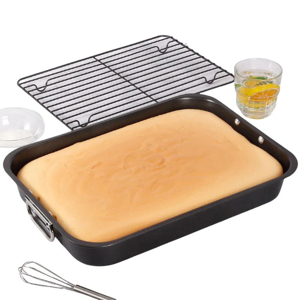 Carbon Steel Roaster with Rack Multi-Function Thickened Baking Pan Dishwasher Safe Rectangular Roaster Pan for DIY Cake Chicken