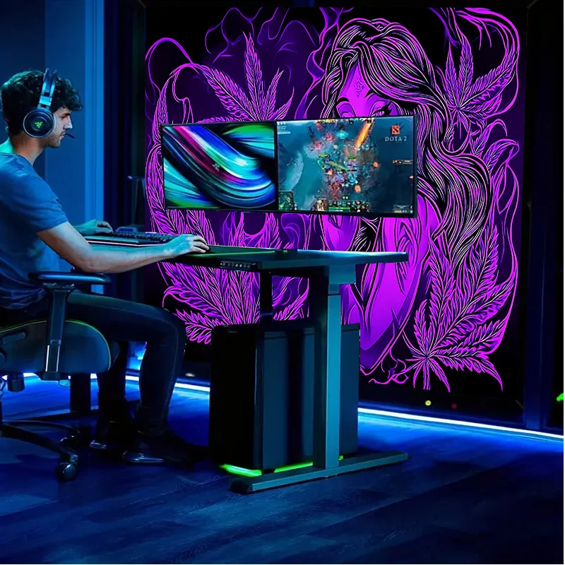 VIKAMA Trendy High Street Tapestry Purple Black Neon Art Decoration Esports Room Studio Personalized Background Cloth